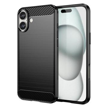 Husă TPU Brushed iPhone 16 Plus - Fibră de Carbon - Negru