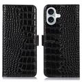 Husă Piele Portofel cu RFID iPhone 16 Plus - Crocodile - Negru