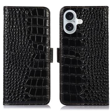 Husă Piele Portofel cu RFID iPhone 16 Plus - Crocodile