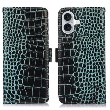 Husă Piele Portofel cu RFID iPhone 16 Plus - Crocodile - Verde