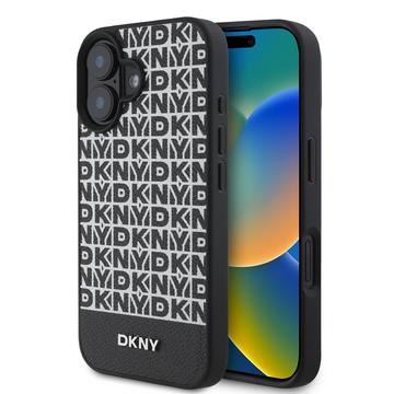 Husă iPhone 16 Plus DKNY Repeat Pattern Bottom Stripe - Compatibil MagSafe - Negru