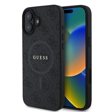 Husa inelara colorata Guess 4G iPhone 16 Plus - Compatibil MagSafe - Negru