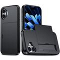 Husă Hibridă iPhone 16 Plus cu Slot Glisant pentru Card - Neagră