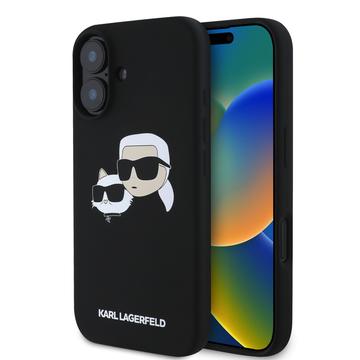 Husă din silicon lichid iPhone 16 Plus Karl Lagerfeld Double Heads - negru