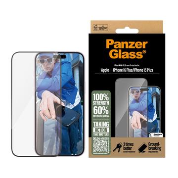 Geam Protecție Ecran - 9H - iPhone 16 Plus/15 Plus - PanzerGlass Ultra-Wide Fit EasyAligner - Marginea neagră