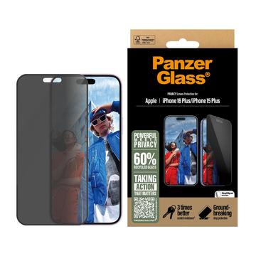 Geam Protecție Ecran iPhone 16 Plus/15 Plus - PanzerGlass Ultra-Wide Fit Privacy EasyAligner - Marginea neagră