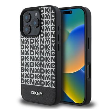 Husă iPhone 16 Pro DKNY Repeat Pattern Bottom Stripe - Compatibil MagSafe - Negru