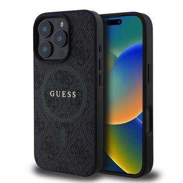 Husă inelară colorată Guess 4G iPhone 16 Pro - Compatibil MagSafe - Negru