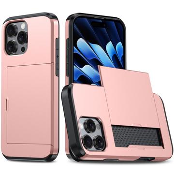 Husă Hibridă iPhone 16 Pro cu Slot Glisant pentru Card - Auriu Roze