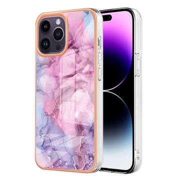 Husă TPU iPhone 16 Pro - Model de Marmură IMD Galvanizat - Albastru / Roz