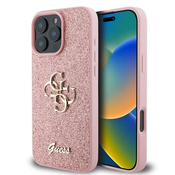 Husă iPhone 16 Pro Max - Guess Fixed Glitter 4G Metal Logo - Roz