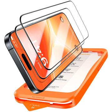 iPhone 16 Torras GlassGo Protector de ecran din sticlă călită cu instrument automat de îndepărtare a prafului - 2 buc. - Transparent