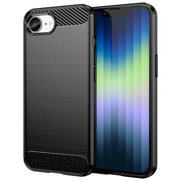 Husă TPU Brushed iPhone 16e - Fibră de Carbon - Negru