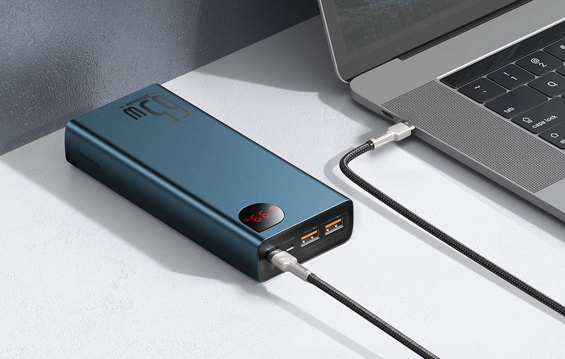 Baseus Adaman Adaman Metal Digital Display Quick Charge Power Bank 20000mAh/65W - 2xUSB-A, USB-C - Albastru